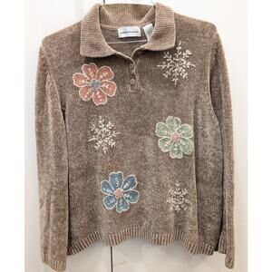 Alfred Dunner Embroidered Sweater Snowflake Floral XL Cottagecore Knit Collared